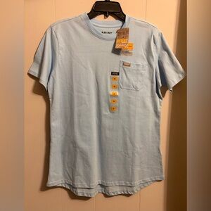 Ariat Women’s Sky Blue Short Sleeve Tee with skull graphic on back side